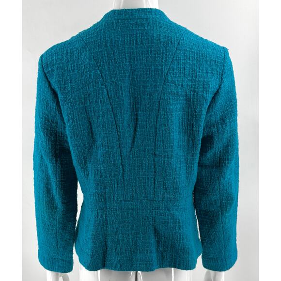 Alfani Womens Blazer Jacket Size 12 Turquoise Blue Heavy Cotton Tweed Zip Up - Picture 4 of 5